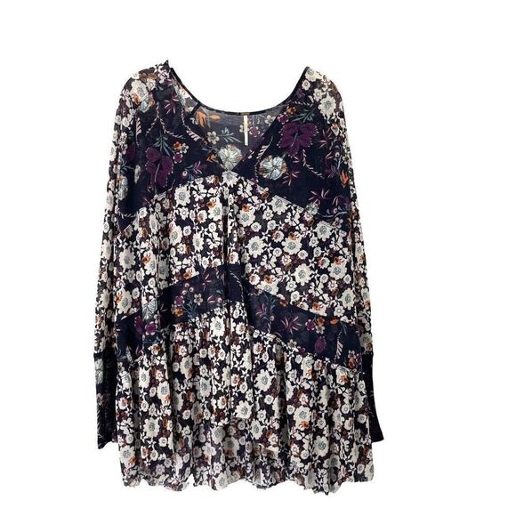 Free People Isabelle floral sheer mesh tunic top blouse Size S boho oversized fl - Picture 6 of 14